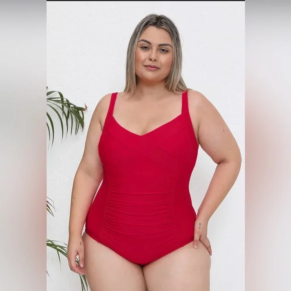 Cupshe Red Ruched Tummy Control
One-Piece - Picture 5 of 8